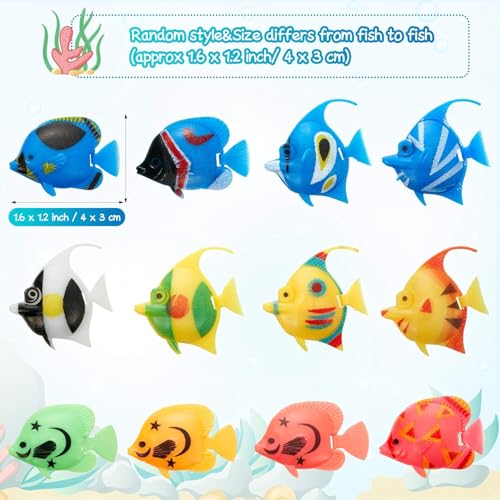 Image of Weewooday 80 Pcs Artificial Moving Fishes Plastic, Random Fish | Floating Lifelike Fishes Tank Ornament Aquarium Decorations