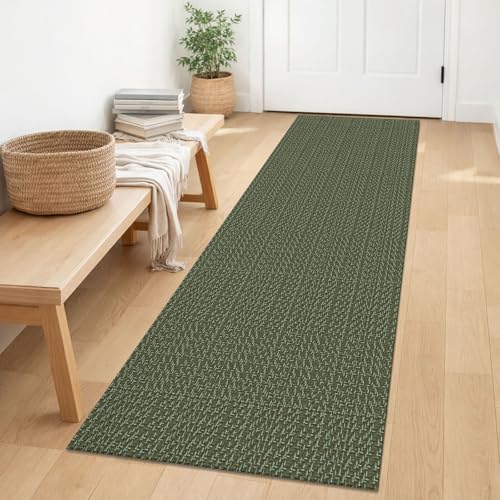 IOHOUZE Washable Runner Rug 2x6 Non Slip Runners for Hallways Entryway Runner Indoor, Kitchen Rugs Woven Cotton Floor Carpet for Kitchen Hall Entrance Bedroom, Olive Green/Dusty Green