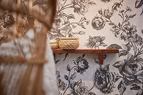Livingwalls My Home My Spa 387002 Non-Woven Wallpaper Floral 10.05 x 0.53 m Made in Germany, Black, Pearl White, 53 x 1005 cm