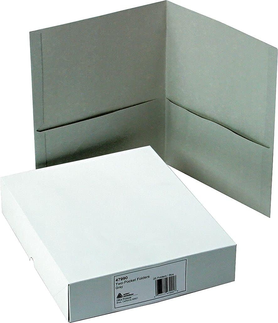 Two-Pocket Folder, 40-Sheet Capacity, 11 x 8.5, Gray, 25/Box