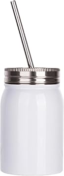 Johnson Plastics Plus JPPlus 17oz Sublimation Drinking Jar Cup Drinkware. Stainless Steel Jars with Lids and Straws. Perfect for Smoothies (White no Handle (Each))