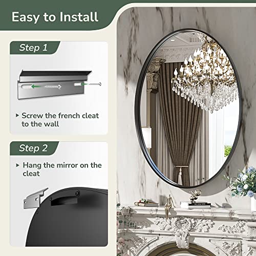 Tokeshimi Black Oval Mirrors For Wall Decor 24X36 Inch With Non-Rusting Aluminum Alloy Brushed Matte Framed Wall Mounted For Bathroom, Entryway, Living Room, Bedroom,Vanity, Vertical Or Horizontal #TOP5