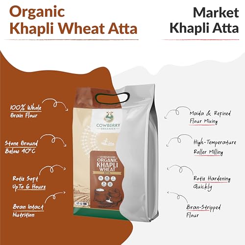 Image of COWBERRY Organic Khapli Atta 5 kg, Lab-Tested for 252+ Chemical Residues | 100% Certified Organic | Stone-Ground Below 40C | NPOP USDA EU Certified
