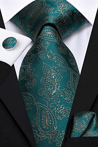 Image of Hi-Tie Men's Suspenders and Tie Set Silk Adjustable Elastic Y Braces with Strong 6 Clips Pocket Square Set