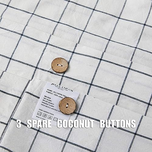 Image of JELLYMONI Cotton Duvet Cover King Size - White Grid Plaid Comforter Cover with Button 100% Washed Cotton 3PCS Breathable Soft Bedding Set Duvet Cover 104x90in & 2 Pillowcases (NO Comforter)