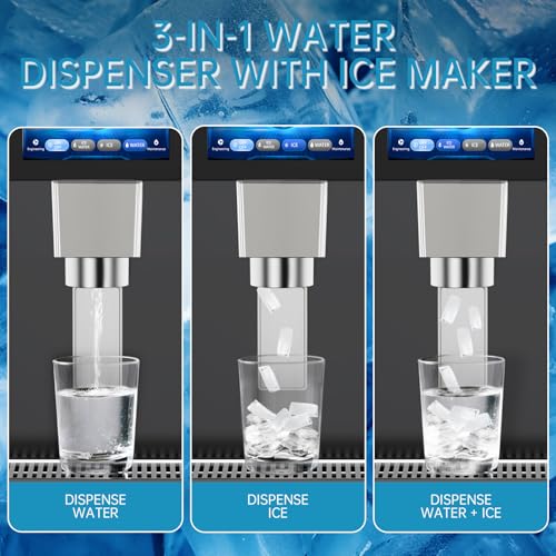 Image of Commercial Nugget Ice Maker Machine, 100Lbs /24H Pellet Chewable Ice | 3-IN-1 Nugget Ice Maker with Ice & Water Dispenser, Self-Cleaning, Countertop Stainless Steel for Business,Office,Party