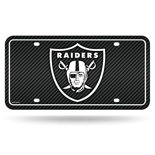 Rico Industries NFL Football Las Vegas Raiders Carbon Fiber Metal Auto Tag 6 x 12 - Great for Truck/Car/SUV