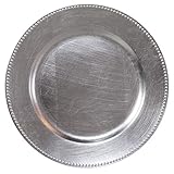 Silver Plastic Beaded Charger Plates - 12 pcs 13 Inch Round Wedding Party Decroation Metallic Charger Plates (Silver, 12)