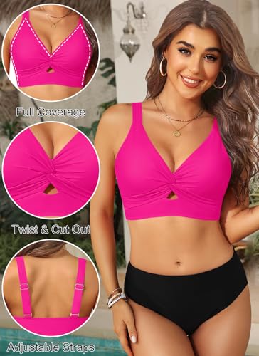 Image of Women's Bikini Top - Supportive Swimsuit for Large Bust - 2025 Cut Out Twist Swim Top