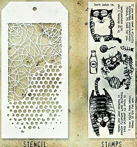 Tim Holtz Collection Stamper's Anonymous Doodle Dots And Flat Cats Mixed Media Stamp And Stencil Set Thmm110 #TOP1