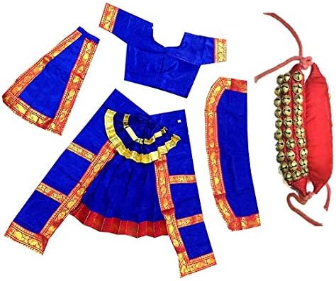 BHARATANATYAMWORLD Bharatnatyam dress/custom Blue Bharatnatyam+3 line Ghungroo Classical Dance for Girls Fancy Dress/Costume Competitions/Annual