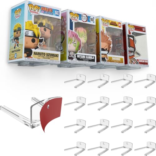 Modern JP Adhesive Display Shelf for Funko Pop Boxes (16-Pack) Clean Mount for Funko Pop Display Easy Adhesive Install Box-Safe No-Drill Setup Clear