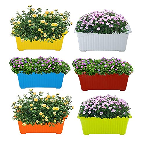Image of Rectangular Plastic Pots for Plants, Window Flower Pots for Home, Window Display, Garden (Multicolor 14 inch - 6 pc)