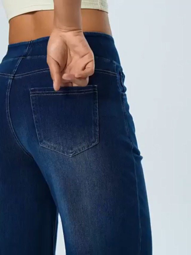 Jean Large Femme Taille Haute élastique - Denim Stretch, Coupe Baggy, Confort Yoga Et Décontracté