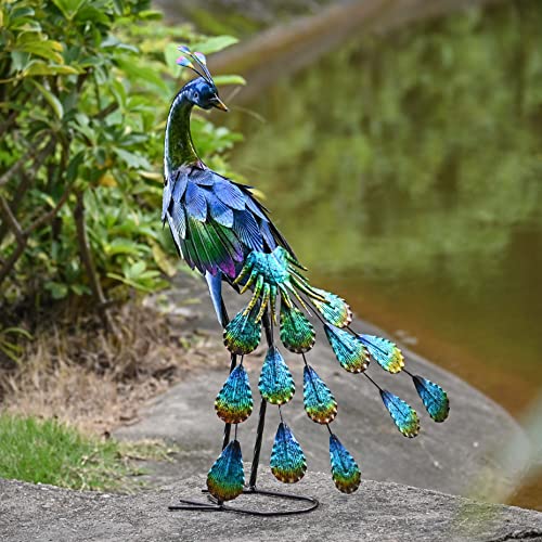 Teresa's Collections 22.4 Inch 3D Peacock Garden Sculptures & Statues For Yard Decor, Metal Lawn Ornaments Yard Art For Outdoor Outside Backyard Porch Patio Home Decorations #TOP2