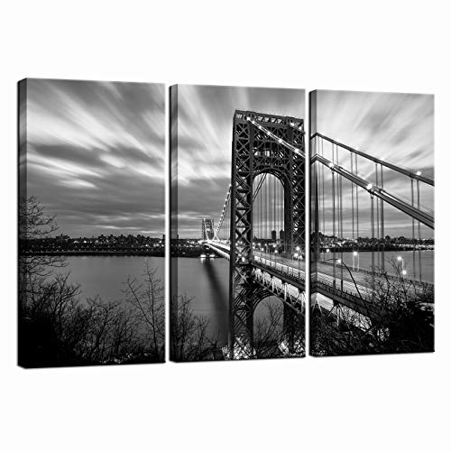 Best Deal LevvArts 3 Pieces New York Canvas Wall Art Black and White George Washington Bridge Pictures Painting Modern Manhattan City Poster Canvas Prints for Home Guest Room Decor Framed Ready to Hang