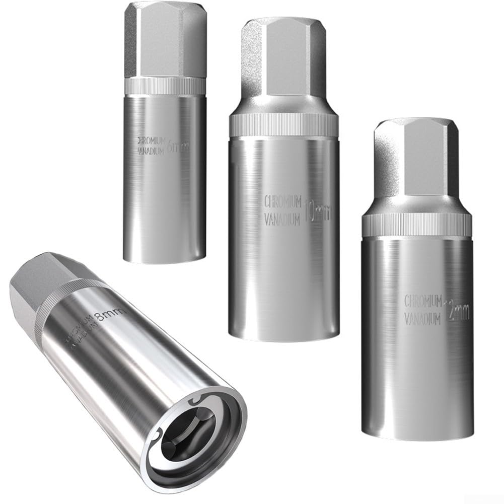 Kit De 4 Extractores De Tornillos Rotos De 6/8/10/12 Mm, Acero Cromo Vanadio, Con Cabezal Cuadrado 1/2" Y Hexagonal 21 Mm, No Daña Las Roscas