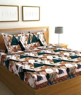 NEW TOWN Glace Cotton Fitted 1 Bedsheet King Size (72"x78") | All Around Elastic | Cotton Feel | 2 Pillow Covers (17"x27")... Price In India