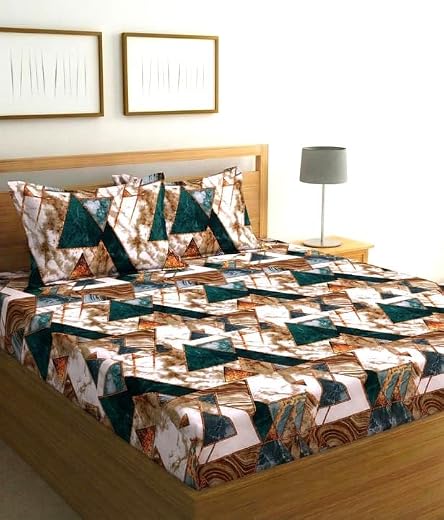 NEW TOWN Glace Cotton Fitted 1 Bedsheet King Size (72"x78") | All Around Elastic | Cotton Feel | 2 Pillow Covers (17"x27")...