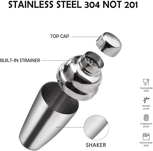 Cocktail Making Set,Cocktail Shaker Set 6 Pieces 750ml Capacity with Bar Accessories and Recipes Made of Food Grade Stainless Steel 304 Great for Home and Bar Use or As a Gift - Image 3