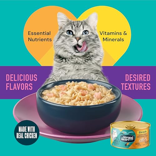 Image of A Strong Heart Wet Cat Food, Chicken & Shrimp Shreds in Gravy, Made with Whole Muscle Chicken, Made in the USA, 3oz Can (Pack of 24)