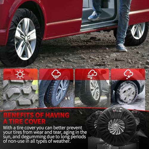 Image of Spare Tire Cover, Car Tire Cover, Seasonal Tire Totes, Portable Wheel Bags | Winter Tire Cover, Set of 4 Storage Tote Bags with Handle Fit for 13 inch to 18 inch Tyres (Diameter 66cm)-Black