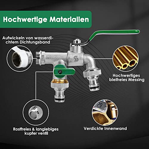 Kugelhahn SPGOOD Garten Wasserhahn mit Doppel Auslauffunktion