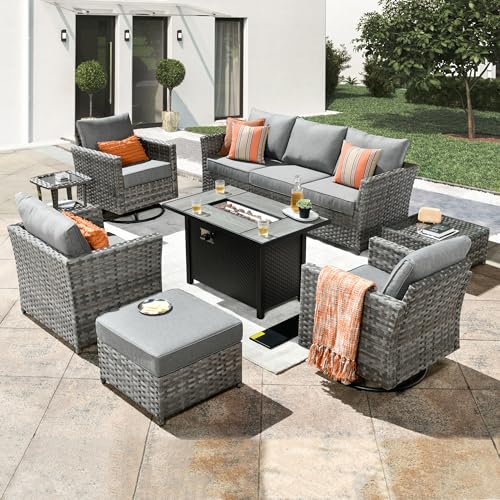 ovios-10-Piece-Patio-Furniture-Set-with-Fire-Pit-TableOutdoor-Rattan-Wicker-Coversation-Set-with-Swivel-Rocking-Chairs-Sectional-Chairs-for-Outside-Porch-Balcony-Backyard-PoolGrey ovios 10 Piece Patio Furniture Set with Fire Pit TableOutdoor Rattan Wicker Coversation Set with Swivel Rocking Chairs Sectional Chairs for Outside Porch Balcony Backyard PoolGrey