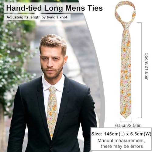 Image of Luckyvestir Mens Ties, Sage /Dusty Blue /Pink Floral Ties for Men, 2.76 inch Cotton Flower Necktie for Wedding /Groomsmen /Party