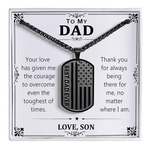 HEYOLL Gifts for Dad from Son, To My Dad Father Dog Tag Necklace Best Dads Ever American Flag Pendant Jewelry Presents Valentines Birthday Christmas Father's Day Gifts for Men Daddy Papa Black