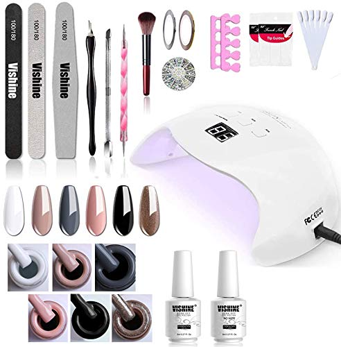 Vishine UV LED Gel Nail Lamp Starter Kit, Upgraded 40W LED UV Light 6 Colors Gel Nail Polish Base Top Coat Professional Nail Art Tools Accessories