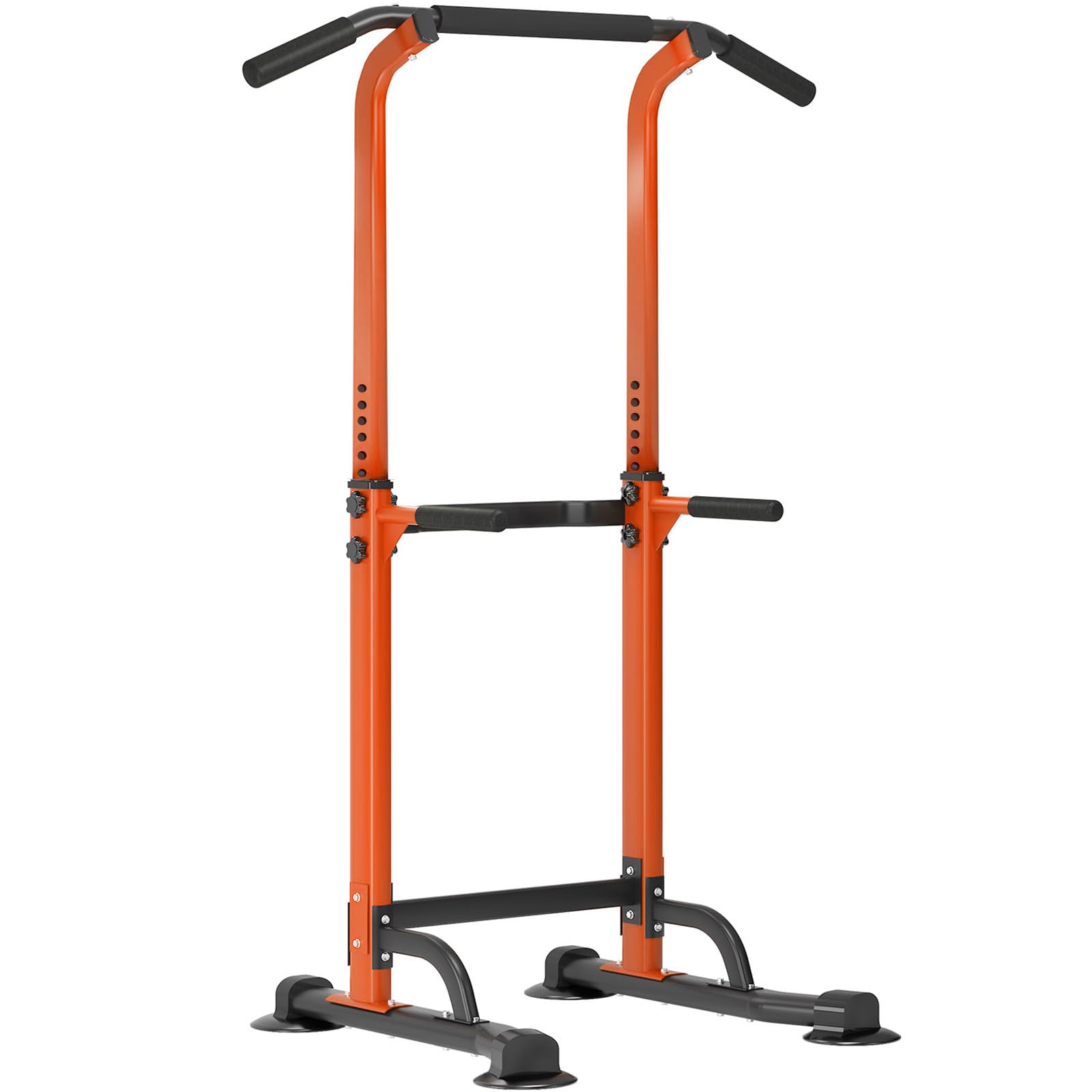 DlandHome - Silla romana con musculación, ajustable, dips, tracción, barra de tracción en pie, tracción en la torre estación de tracciones dips abdominales, reposabrazos, fitness, color naranja