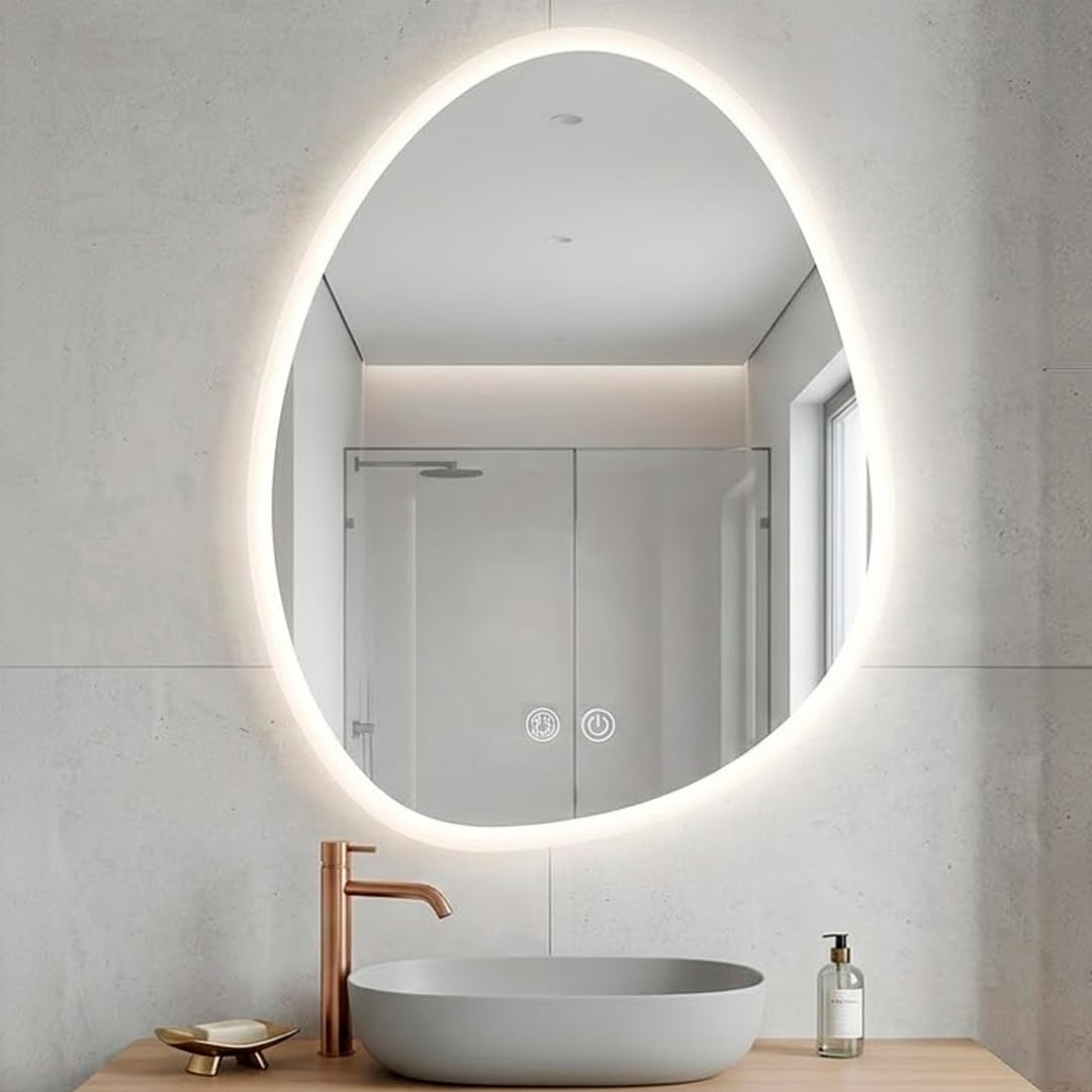 Marctani Espejo Baño Irregular con Luz LED Regulable en 3 Colores - Espejo de Pared ANTIVAHO con Ajuste de Brillo e Interruptor Táctil - Espejos Inteligente (Irregular 60x45 cm)