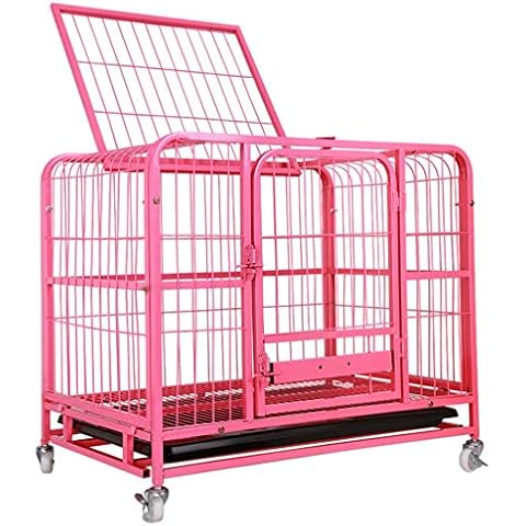 Dog Crates Mobile Pink Indoor Outdoor Metal Small/Medium Pet House with Tray (Size : 54×37×50cm) Cover