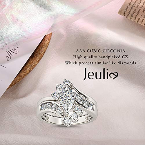 Jeulia Marquise Cut Wedding Set Sterling Silver Bypass Rings With Cubic Zirconia White Diamond Solitaire Engagement Rings Promise Anniversary With Gift Box (6) #TOP2