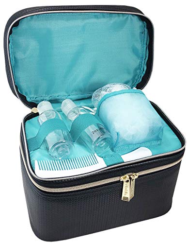 Conair Travel Makeup Bag, Large Toiletry and Cosmetic Bag, Perfect Size for Use At Home or Travel, Five Piece Train Case Set in Black - image 3