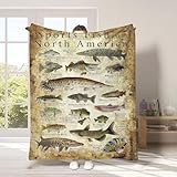 Quisenti Fishing Enthusiast Blanket - Sports Fish of North America, Fish Knowledge, Unique Fisherman Gifts for Boys, Dad, Grandpa (40in*60in)