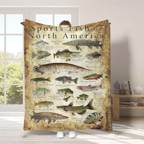 Quisenti Fishing Enthusiast Blanket - Sports Fish of North America Fish Knowledge Unique Fisherman Gifts for Boys Dad Grandpa (40in*60in)