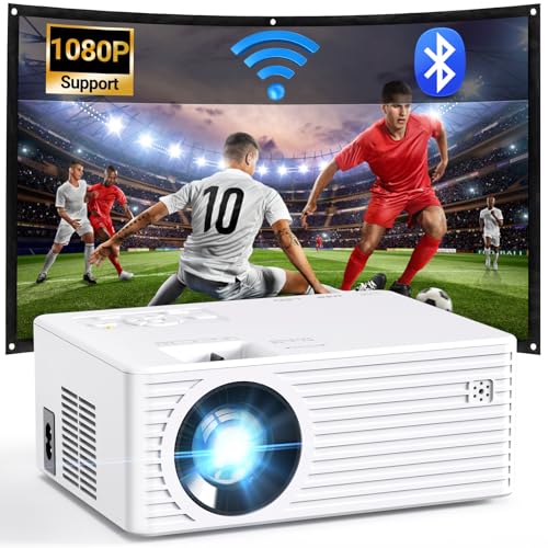 Mini Projector with 5G WiFi and Bluetooth, 1080P Supported Outdoor Projector, Portable Movie...