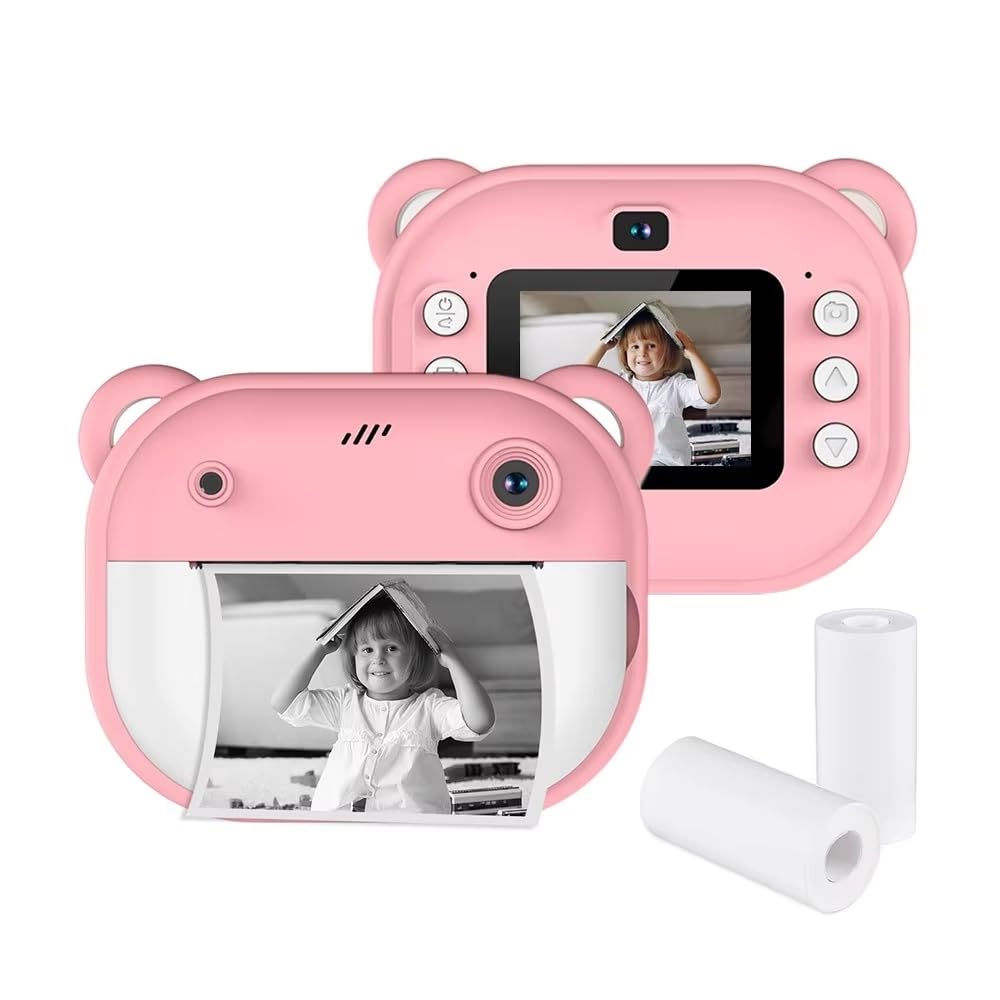 Instant Print Camera for Kids, Christmas Birthday Gifts for Girls Boys, Digital Camera with 1080P Videos, Portable Instant Camera Printer Toy for 6+ Years Old Kids (Pink)