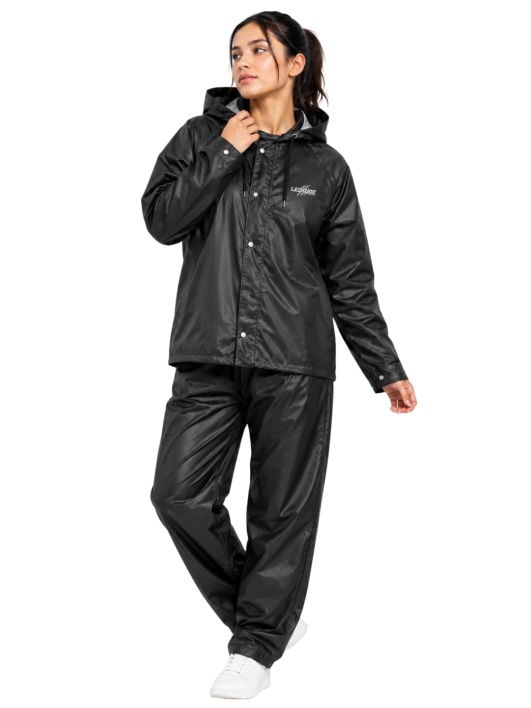 leotude Women's Waterproof Rain Suit with Hood & Transparent Face Shield | Lightweight Windproof Raincoat | Riding Rainwear | Full Body Rain Gear for Bike, Travel & Outdoor Use | Black-picture-21