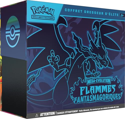 Pokémon : Coffret Dresseur d’élite Méga-Évolution – Flammes Fantasmagoriques du JCC Pokémon (1 Carte Promo entièrement illustrée, 9 boosters et des Accessoires de Jeu Premium)