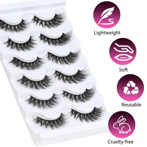 Veleasha Natural Lashes Fluffy Eyelashes 6 Pairs Pack Faux Mink Lashes Cat Eye Lashes Wispy 100% Handmade False Eyelashes Look Like Eyelash Extensions thumb #3