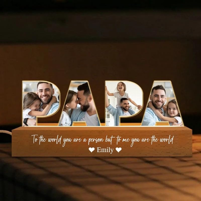 THE GRANDEUR Pinewood with Printed Acrylic Personalised Led Photo Frame with Led (3x12 inch), Customized Photo Frame, Birthday Gift, Fathers Day Gift, Daddy Gift, Tabletop 1