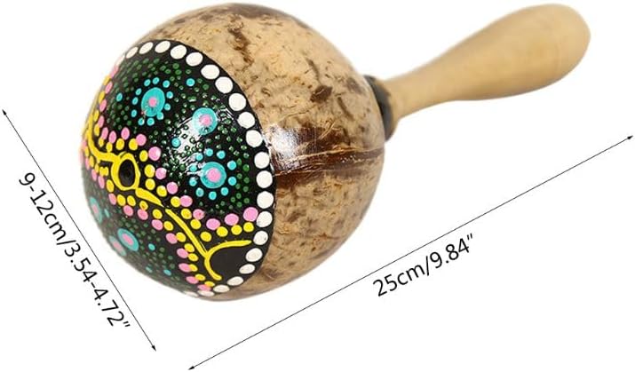 Coconut Shell Shaker Rattle – Hand-Painted Natural Coconut Hammer/Sand Kashaka | Indonesian Percussion Instrument | Handheld Musical Rattle for Rhythm, Jam & Gift