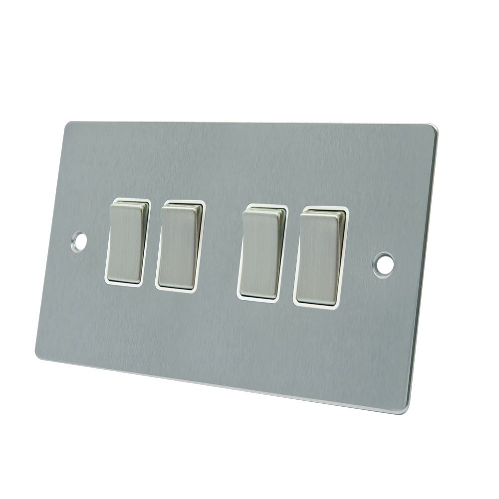 Alliance Electrical White Aet Fsc4gswiws 10 A 4-Gang 2-Way Satin Chrome Flat Light Switch With Insert Metal Rocker Switch