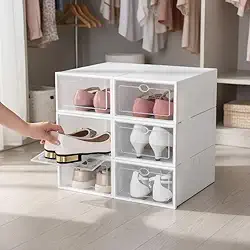 Kit 10 Caixas organizadora para guardar sapato sandália chinelo empilhável Sapateira Gaveta (Branca)