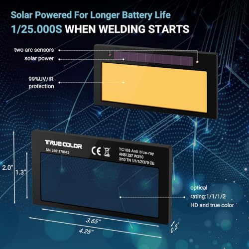 Image of 【HD Shade 11】 Gold Auto Darkening Welding Lens 2x4 1 /4, Solar Energy Welding Lens, True Color View, 2x4 1 /4 Welding Lens Replacement for Standard Welding Hoods and Welding Helmets