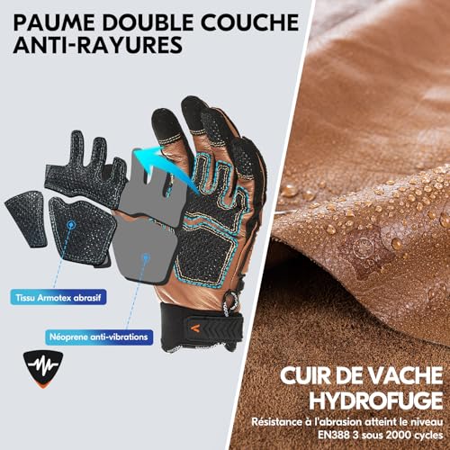 Gants en cuir pour travaux et mécanique de précision taille M