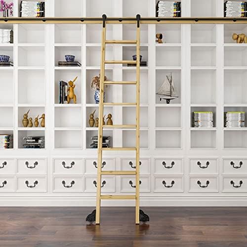 Heavy-Duty Rolling Library Ladder Hardware Kit - Adjustable Mobile Ladder with Round Tube Carbon Steel Rails & Floor Rollers for Sliding Doors & Shelving Systems